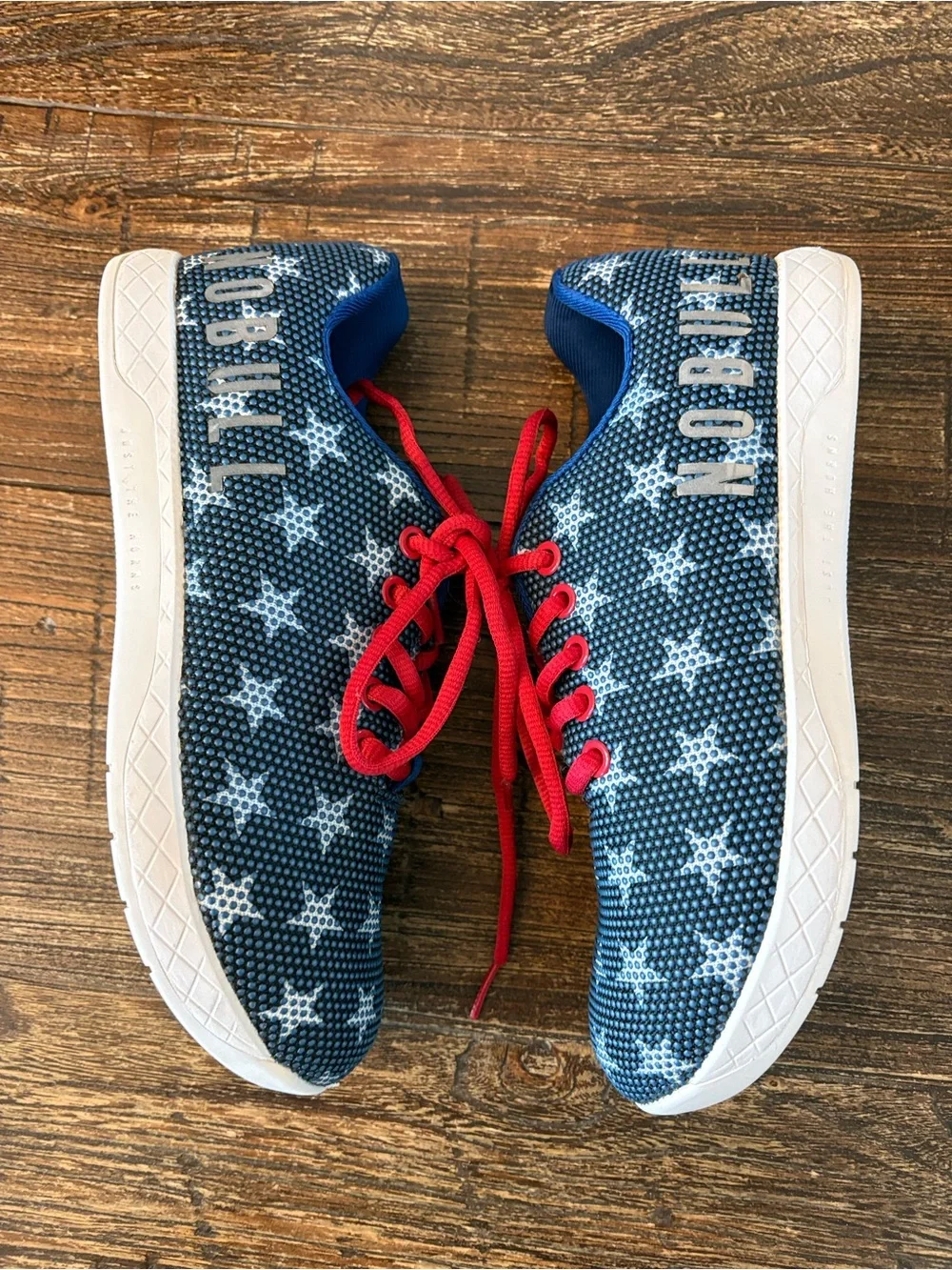 NOBULL Flag Trainer Women 7.5 Blue White Star Patriotic Athletic Shoe